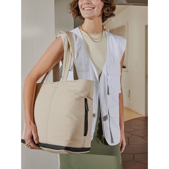 EUC Calpak Luka Expandable Laptop Tote in Oatmeal - Picture 1 of 12